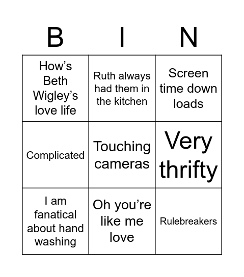 Mum Bingo Card