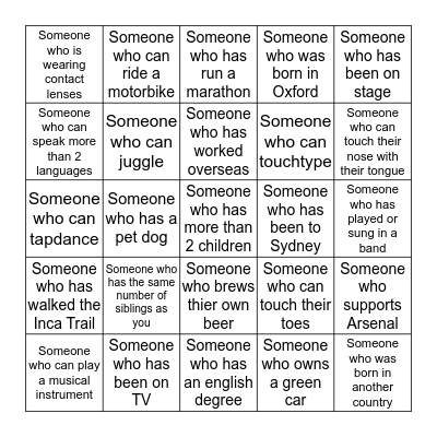 Getting to Know You Bingo Card