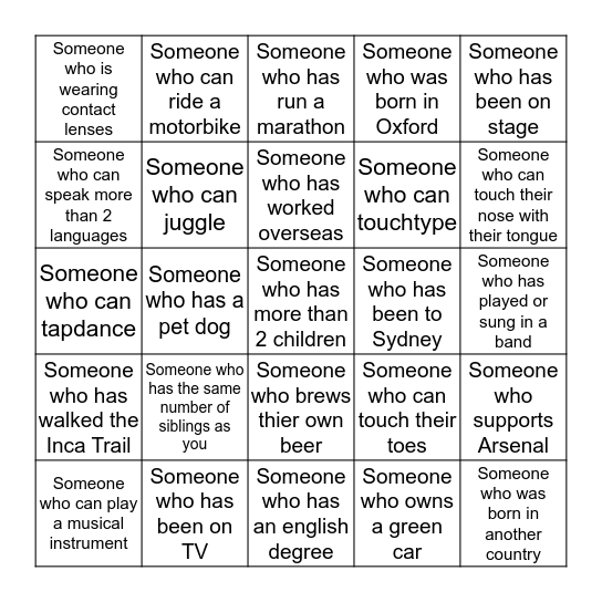 Getting to Know You Bingo Card