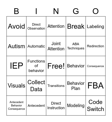 Behavior Bingo Card