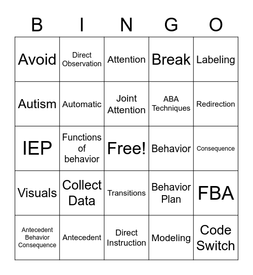 Behavior Bingo Card