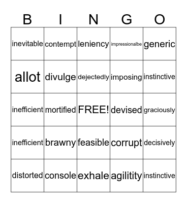 Vocabulary  Bingo Card