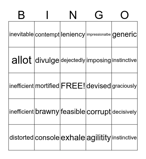 Vocabulary  Bingo Card