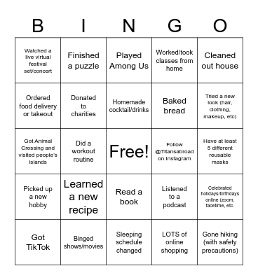 ISS Event - COVID Bingo Card