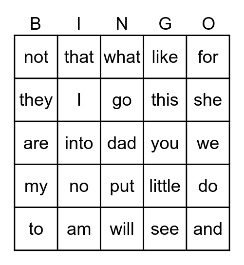 Sight Word Bingo -  1 Bingo Card