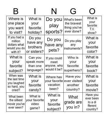 Get to know your peer Bingo Card