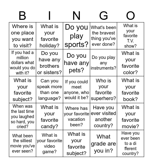 Get to know your peer Bingo Card