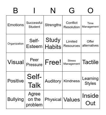 Learning Skills Bingo Card