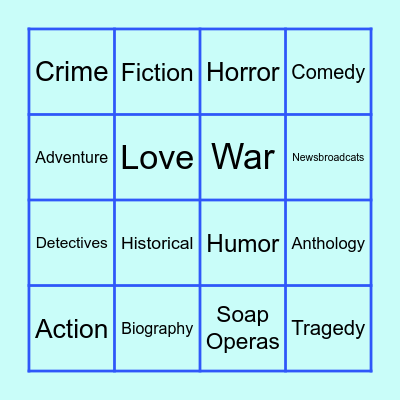 Reading & Entertaiment Bingo Card