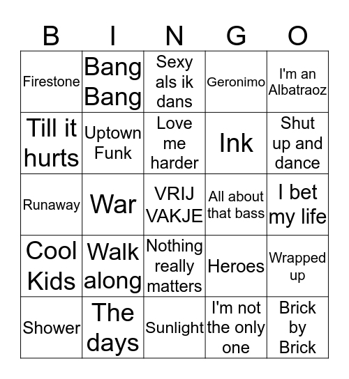 Dounia's Top 40 Bingo Card