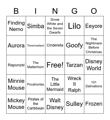 Disney Bingo Card