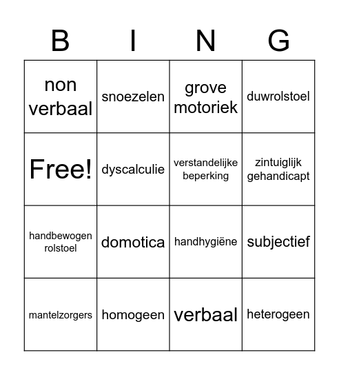 Zorg en Welzijn 3 Bingo Card