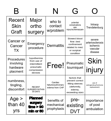 VTE PREVENTION Bingo Card