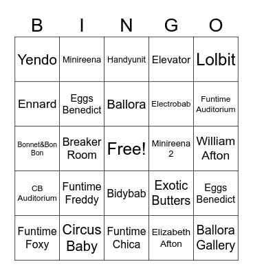 Fnaf Sl Bingo Card