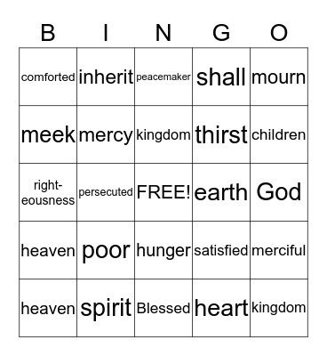 Beatitudes Bingo Card