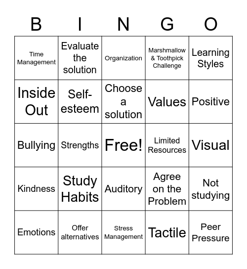 Learning Styles Bingo Card