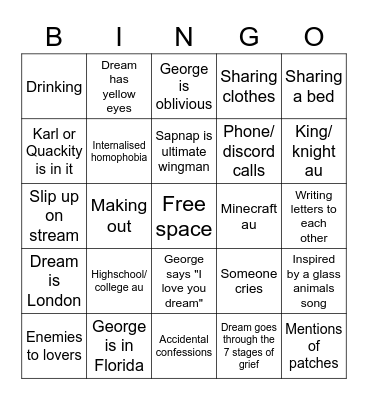 DNF FANFICTION Bingo Card