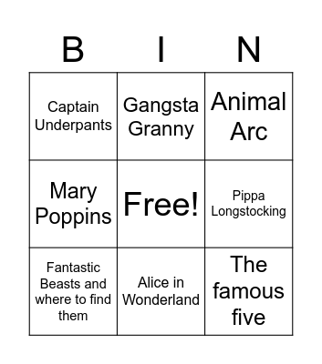 World Book Day Bingi Bingo Card
