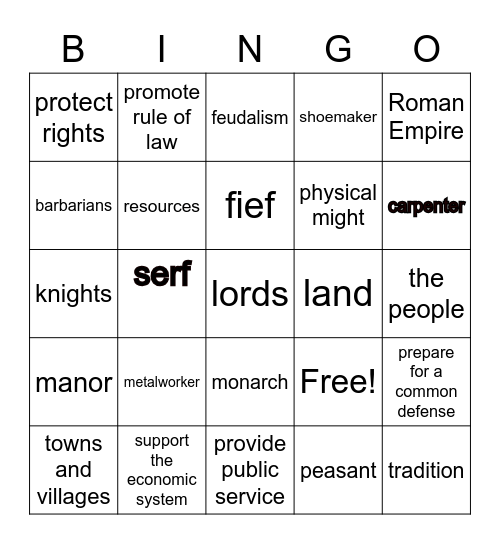 Feudalism Bingo Card