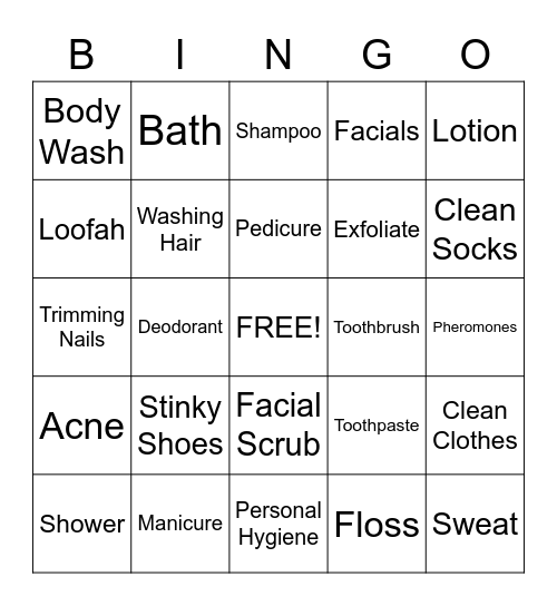 Hygiene Bingo Card