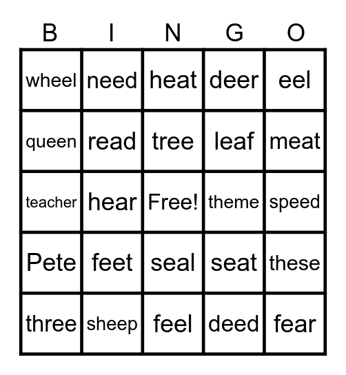 Long /e/ Bingo Card