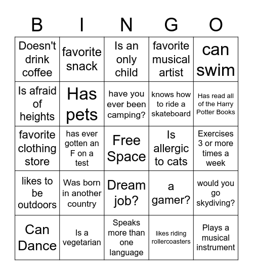 Get To Know You Bingo Card
