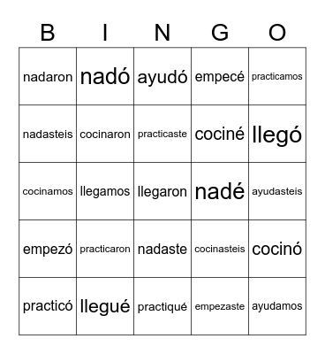 -ar verbs preterite Bingo Card