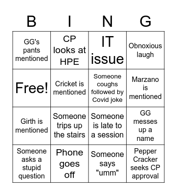 SFD - Friday Bingo Card