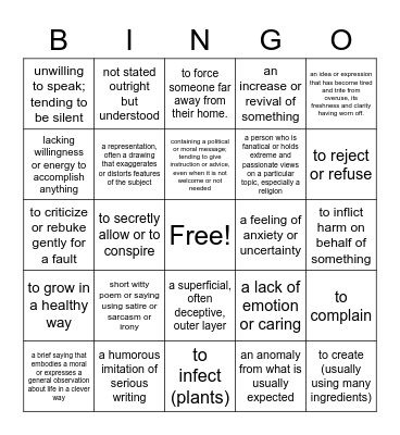 Vocabulary List 6 Bingo Card