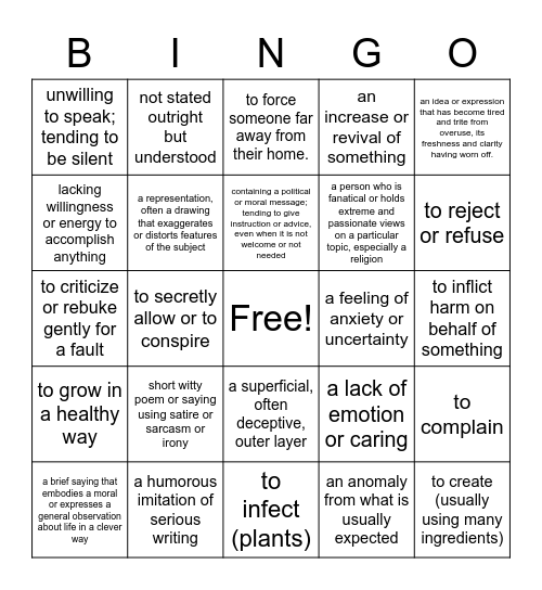 Vocabulary List 6 Bingo Card