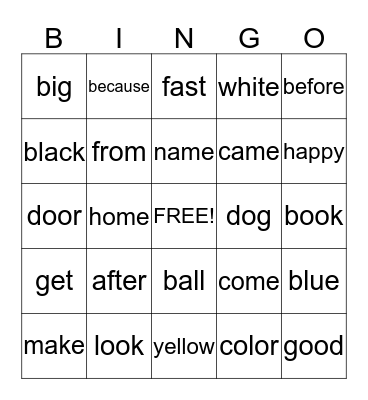 2nd grade  January 9th Bingo Card