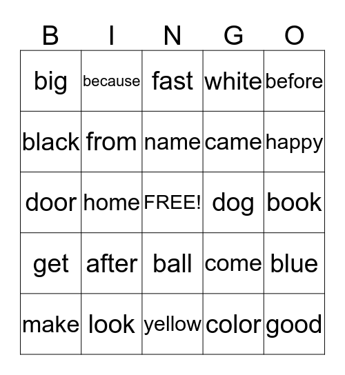 2nd grade  January 9th Bingo Card