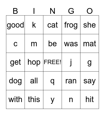 1st grade January 9th Bingo Card