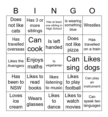 Getting to Know You Bingo Card