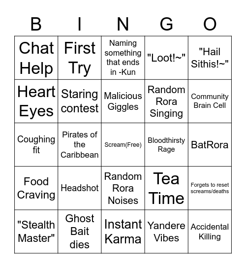 Aurora Gamer Bingo Card