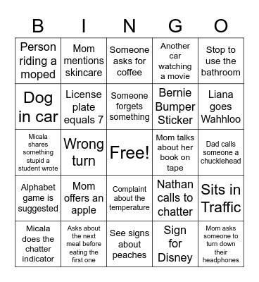 Florida Trip Bingo Card