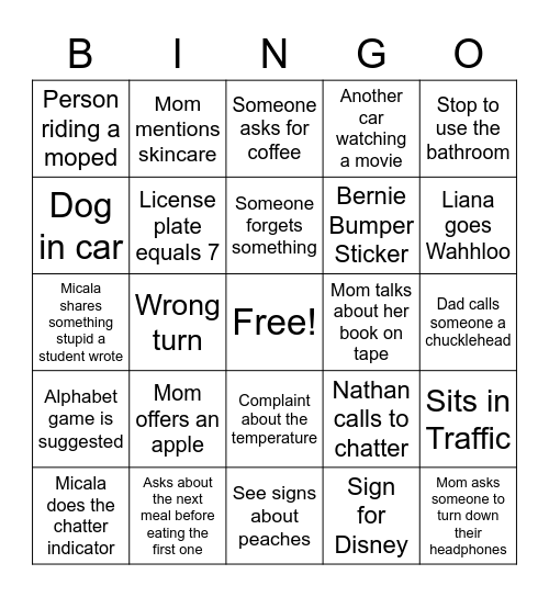 Florida Trip Bingo Card