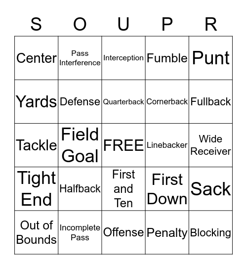 Soup-Er Bowl Bingo Card