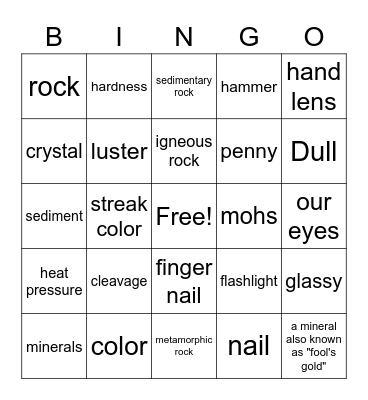 Rocks Bingo Card
