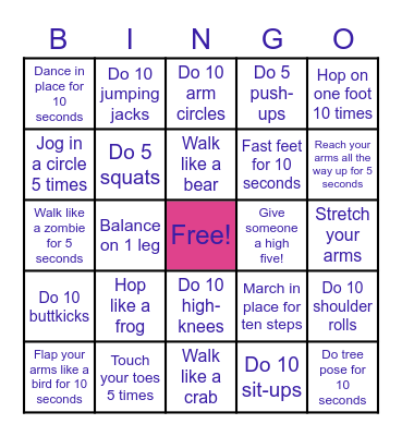 Xander & Skylove Fitness Bingo Card