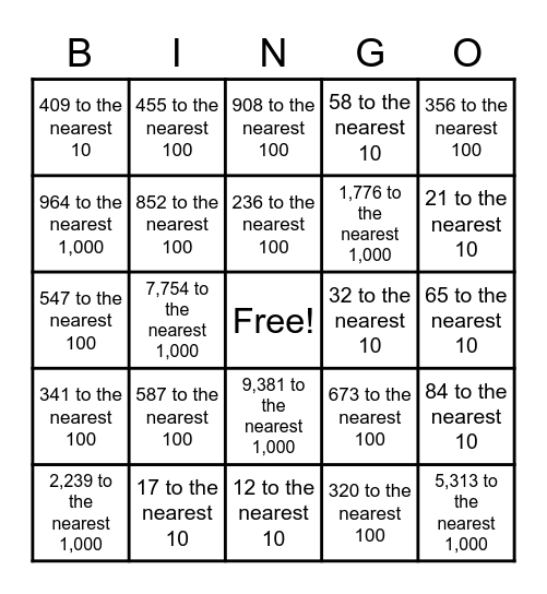 Rounding Bingo Card