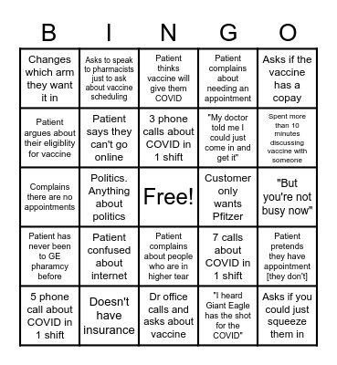 COVID VACCINE BINGO Card