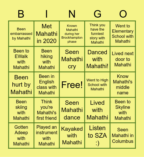 Mahathi Bingo Card