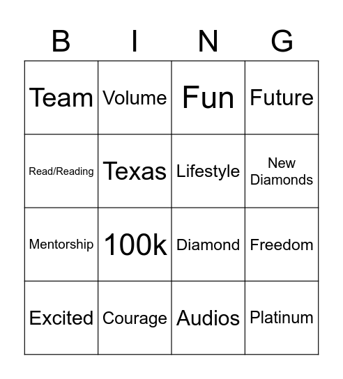 Vision 2021 Bingo Card
