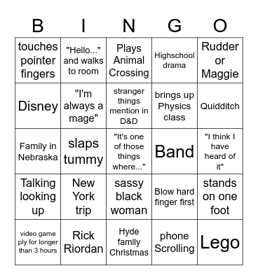 "It's one of those Bingo things where..." Bingo Card