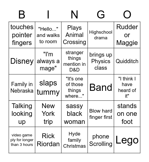 "It's one of those Bingo things where..." Bingo Card