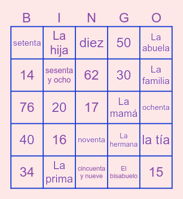 FAMILIA Y NUMEROS Bingo Card