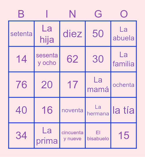 FAMILIA Y NUMEROS Bingo Card