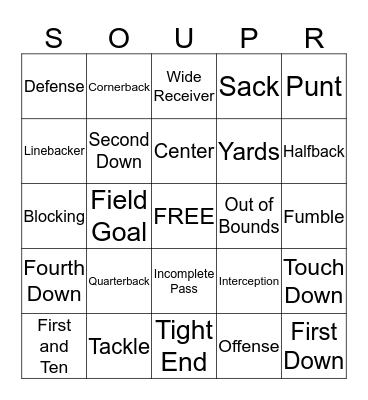 Soup-Er Bowl Bingo Card