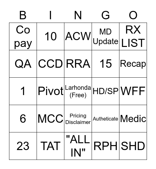 SS#1 Bingo Card